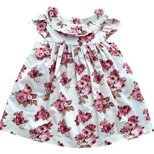 Janie And Jack Dress Girls 12-18 Months Pink Floral Bow Ruffle Cotton Party